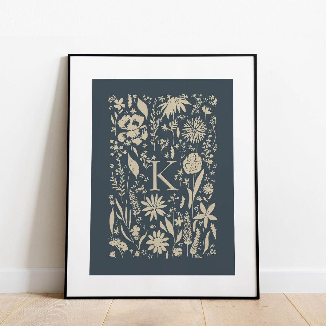 A-Z Floral Monogram Print Navy: Timeless Elegance 